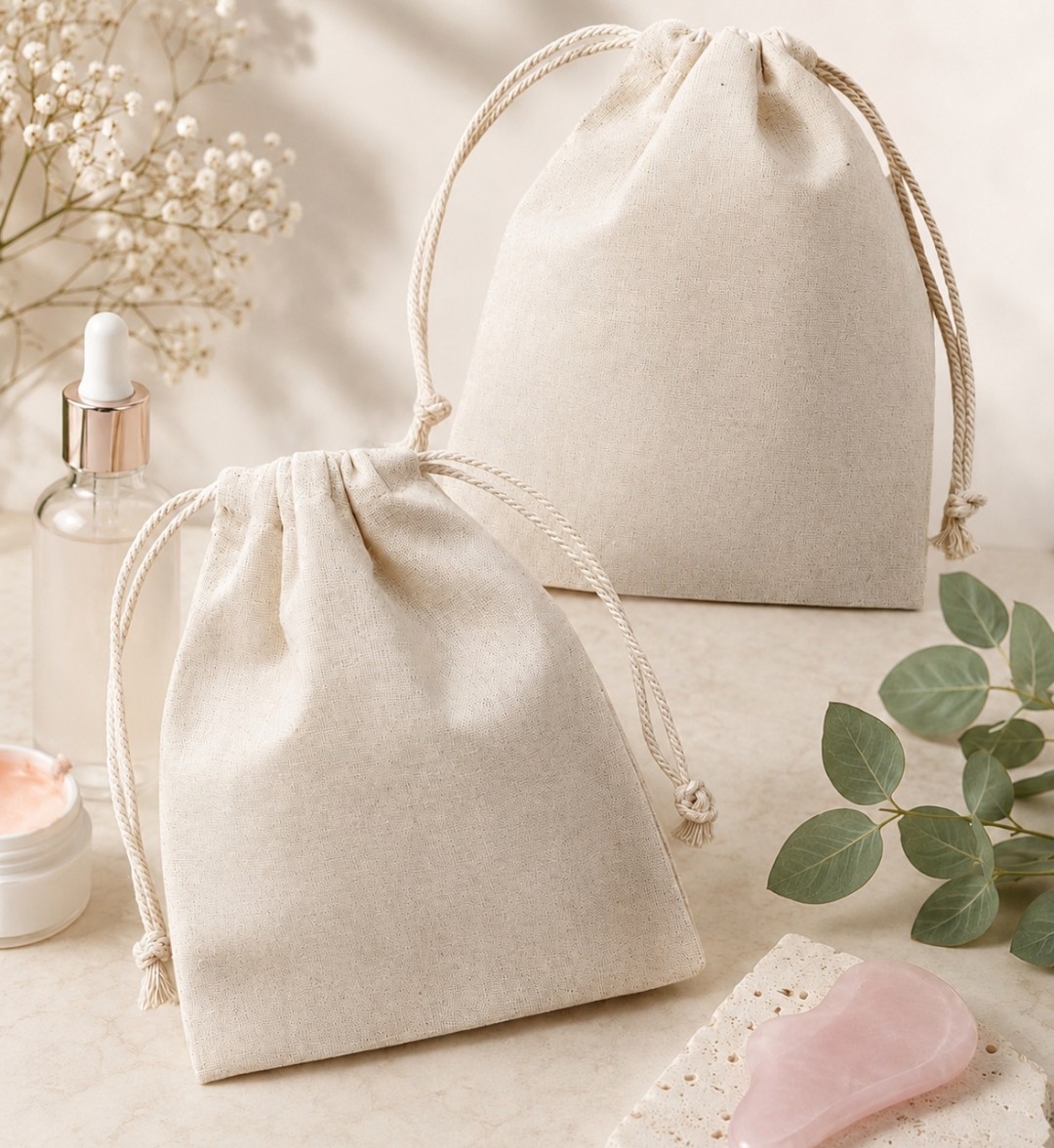 Pack 50 bolsas algodón doble cordón 12x10cm