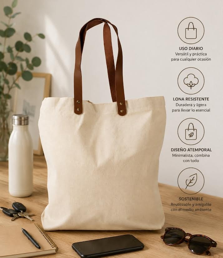 Pack 50 Bolsas de lujo algodón Canvas asas de Cuero 44x44x8cm personalizadas